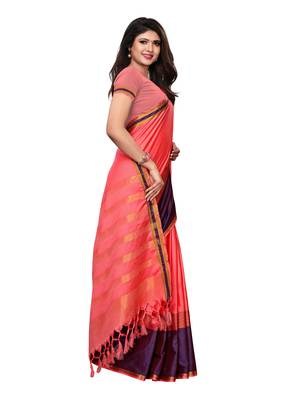 Pink Woven Poly Silk Saree With Blouse 3