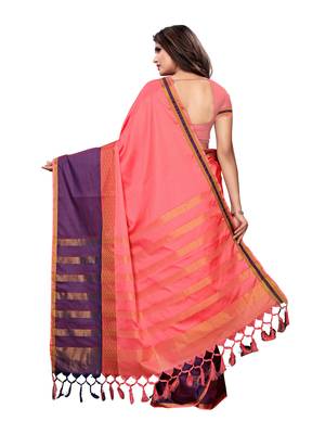 Pink Woven Poly Silk Saree With Blouse 4