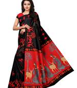 Black Printed Poly Silk Saree With Blouse