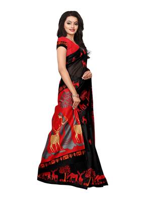 Black Printed Poly Silk Saree With Blouse 3