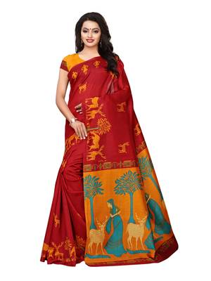 Maroon Printed Poly Silk Saree With Blouse 1