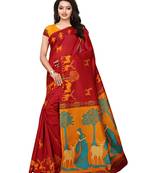 Maroon Printed Poly Silk Saree With Blouse