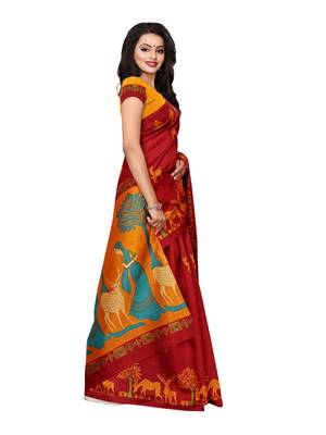 Maroon Printed Poly Silk Saree With Blouse 3