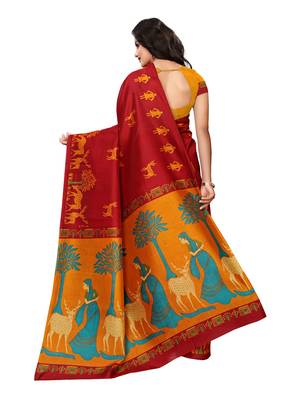 Maroon Printed Poly Silk Saree With Blouse 4