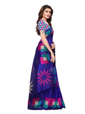 Blue Printed Bhagalpuri Silk Saree With Blouse 3