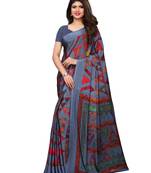 Grey Printed Crepe Saree With Blouse
