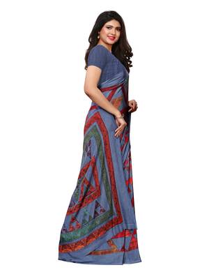 Grey Printed Crepe Saree With Blouse 3