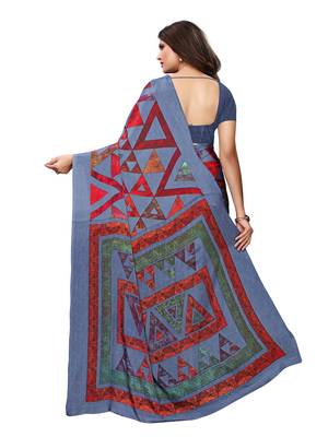 Grey Printed Crepe Saree With Blouse 4