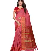Pink woven chanderi silk saree with blouse