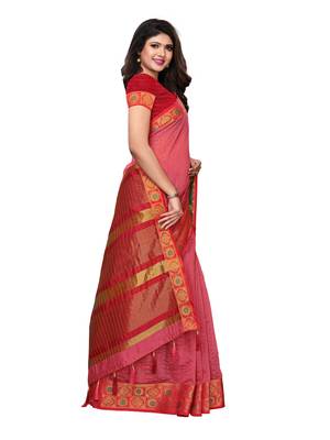 Pink woven chanderi silk saree with blouse 3