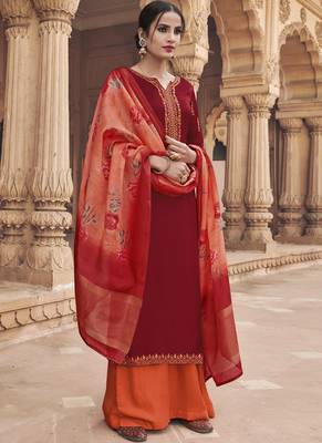 Red Embroidered Georgette Salwar 1