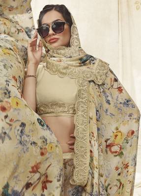 Grey printed faux kora saree with blouse 2