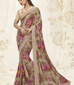 Grey printed faux kora saree with blouse