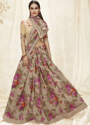 Grey printed faux kora saree with blouse 2