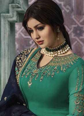 Green embroidered georgette salwar 2