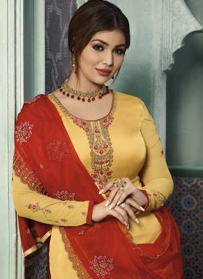 Yellow embroidered georgette salwar 2