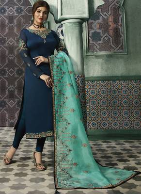 Navy-blue embroidered georgette salwar 1