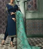 Navy-blue embroidered georgette salwar