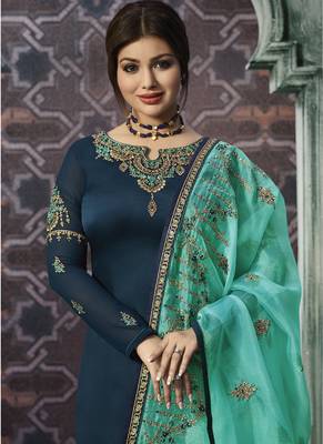 Navy-blue embroidered georgette salwar 2