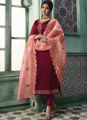 Wine embroidered georgette salwar 1