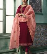 Wine embroidered georgette salwar