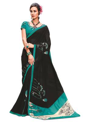 Black printed georgette saree with blouse 1