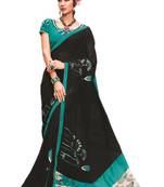 Black printed georgette saree with blouse