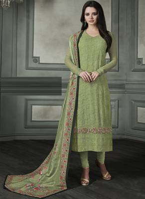 Sea-green embroidered georgette salwar 1