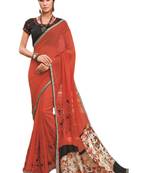 Orange printed georgette saree with blouse