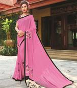 Pink printed georgette saree with blouse
