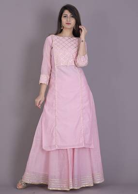 Baby pink gota kurta with flared skirt 1