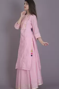 Baby pink gota kurta with flared skirt