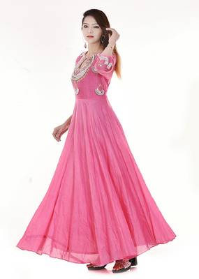 Pink long flared dress 1