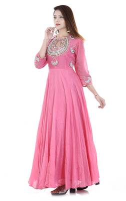Pink long flared dress 3