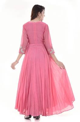 Pink long flared dress 4