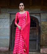 Crimson red leheriya anarkali dress with matching dupatta