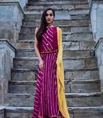Purple wine dress with light golden dupatta