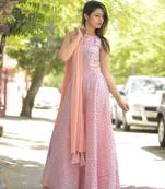 Peach block print kurta and dupatta set