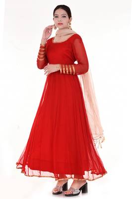 Red chiffon anarkali full set 1