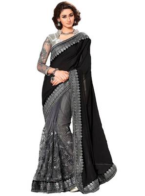 Black embroidered georgette saree with blouse 1