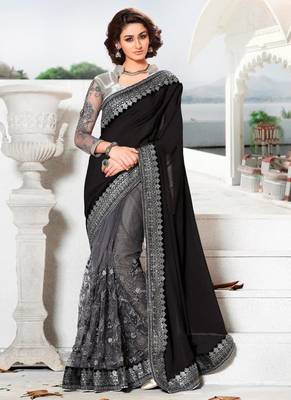 Black embroidered georgette saree with blouse 2