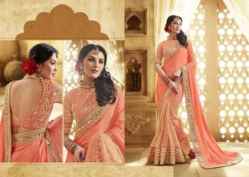 Pink embroidered georgette saree with blouse 2