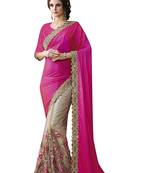 Pink embroidered georgette saree with blouse