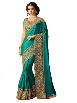 Green embroidered georgette saree with blouse 1
