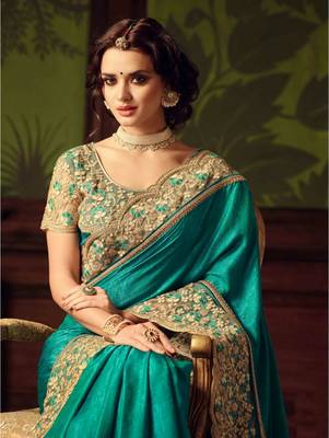 Green embroidered georgette saree with blouse 2