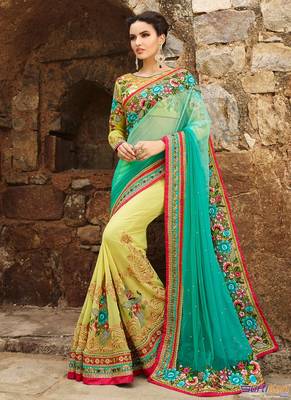 Multicolor embroidered georgette saree with blouse 3