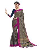 Grey woven banarasi silk blend saree with blouse