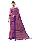 Pink woven banarasi silk blend saree with blouse