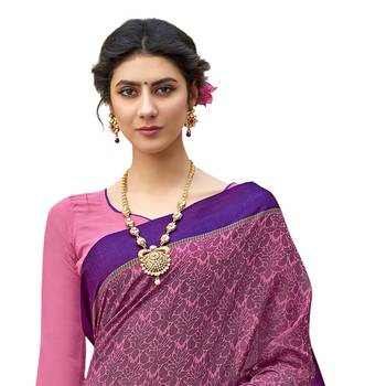 Pink woven banarasi silk blend saree with blouse 2
