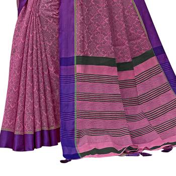 Pink woven banarasi silk blend saree with blouse 3